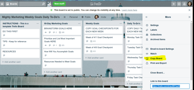 Trello project management Copy a Public Board to Your Own Account Menu More